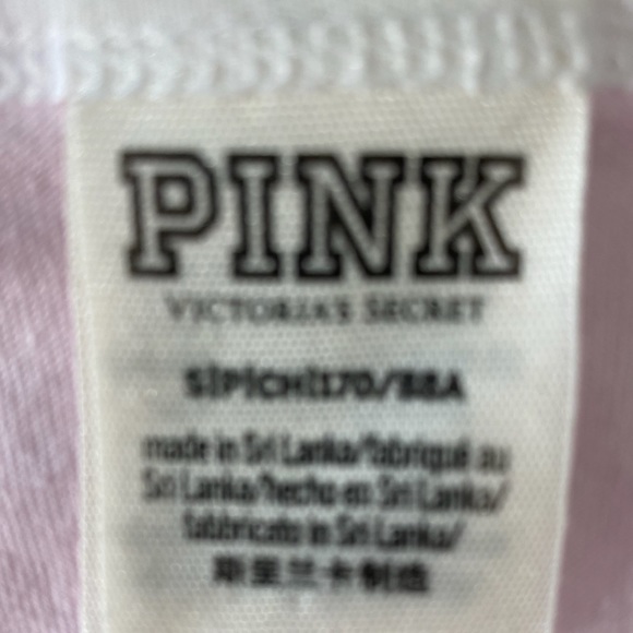 PINK Victoria’s Secret PINK T-SHIRT Varsity Style T-shirt Pink Black Stripe - Picture 7 of 12